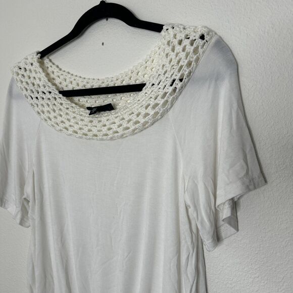 Jessica Simpson Women's Stefan Lace Shoulder Hugger Smock Hem Top Gardenia Sz M - Picture 2 of 7